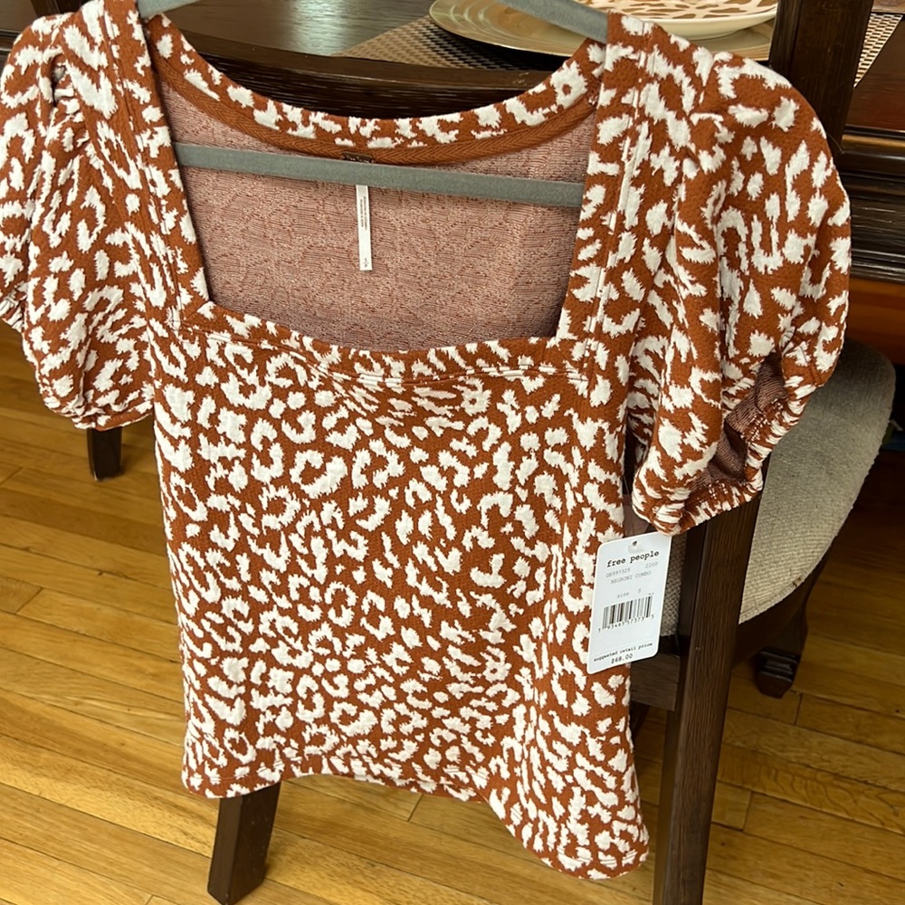Free people square beck animal print top NWT